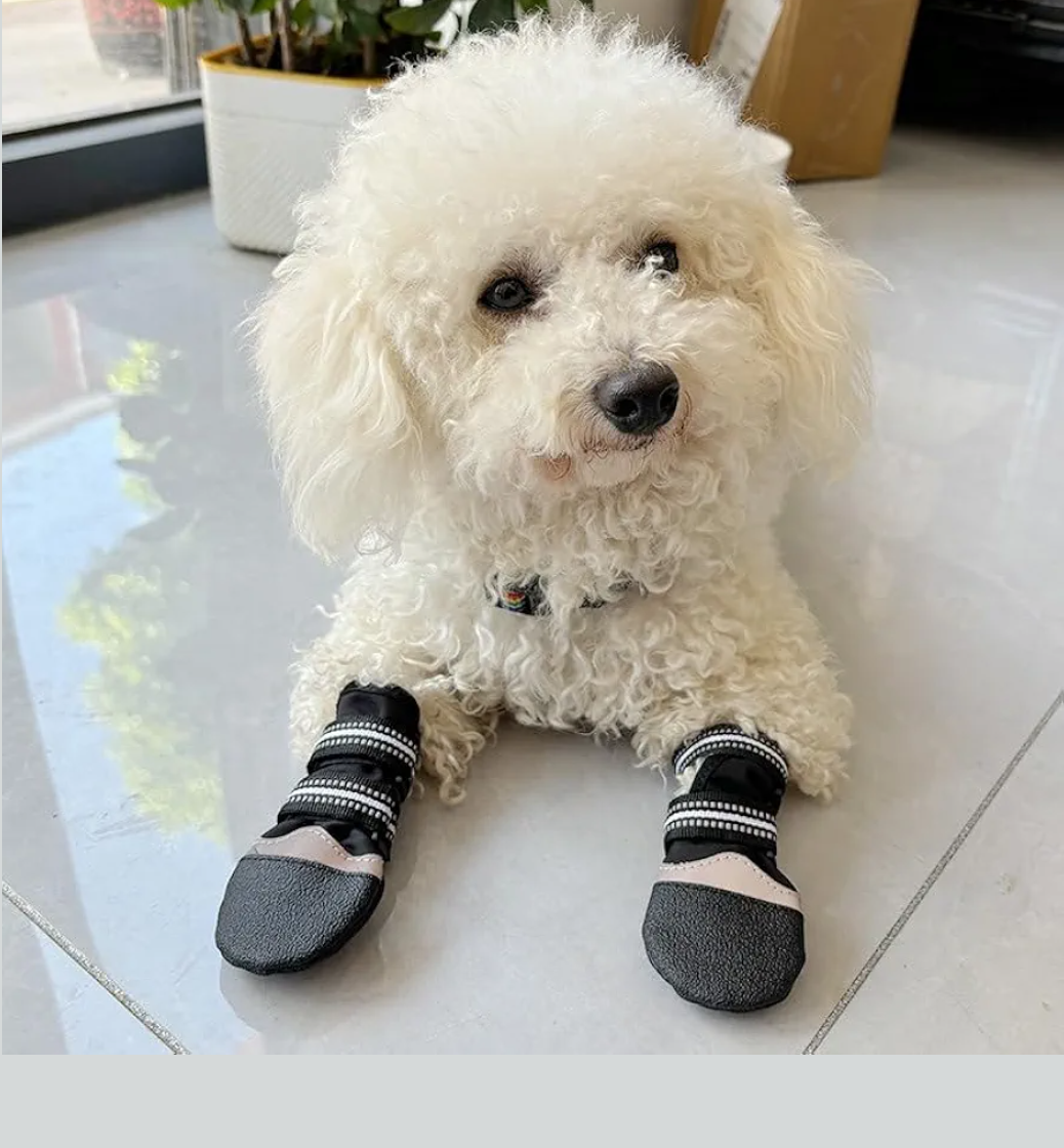 Premium Neoprene Tape Fiber Dog Booties - Grip That Works Even When Twisted - Versatile Paw Protection That Prevents Licking, Slipping, and Waterproof Dog Boots with Reflective Stripes (Small)