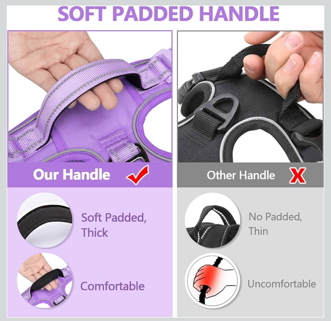 PoyPet No Pull Dog Harness, No Choke Reflective Dog Vest, Adjustable Pet Harnesses with Easy Control Padded Handle for Small Medium Large Dogs(Light Purple Matching Trim,XL)