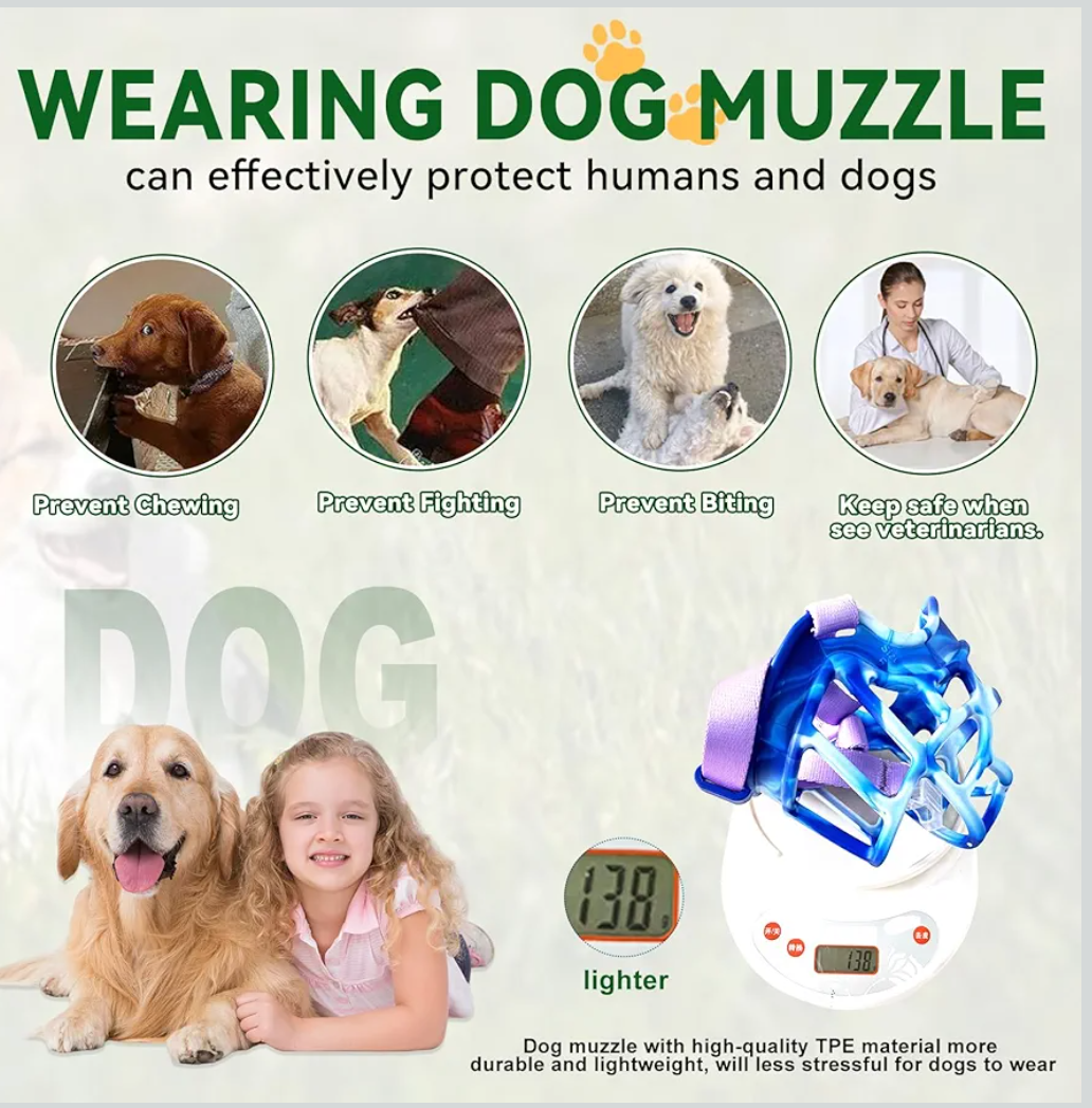 Basket Muzzle Allows Panting Drinking, Sturdy Lightweight, for Small Medium Large Dogs, Grooming Trimming Training (Blue, Size 6)