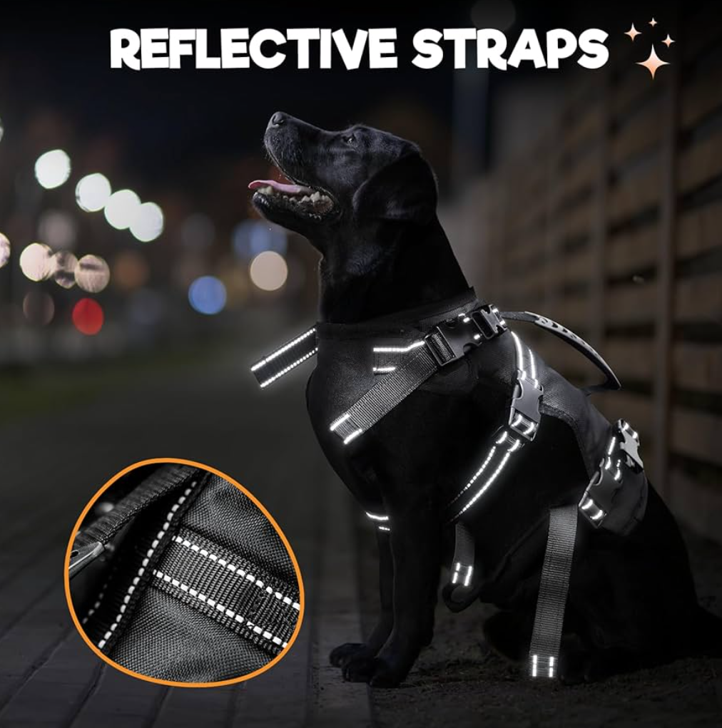 BENCMATE Dog Harness, Multipurpose Designed with Side-lift Carrier, Reflective Strips, for Large Dogs (Black)