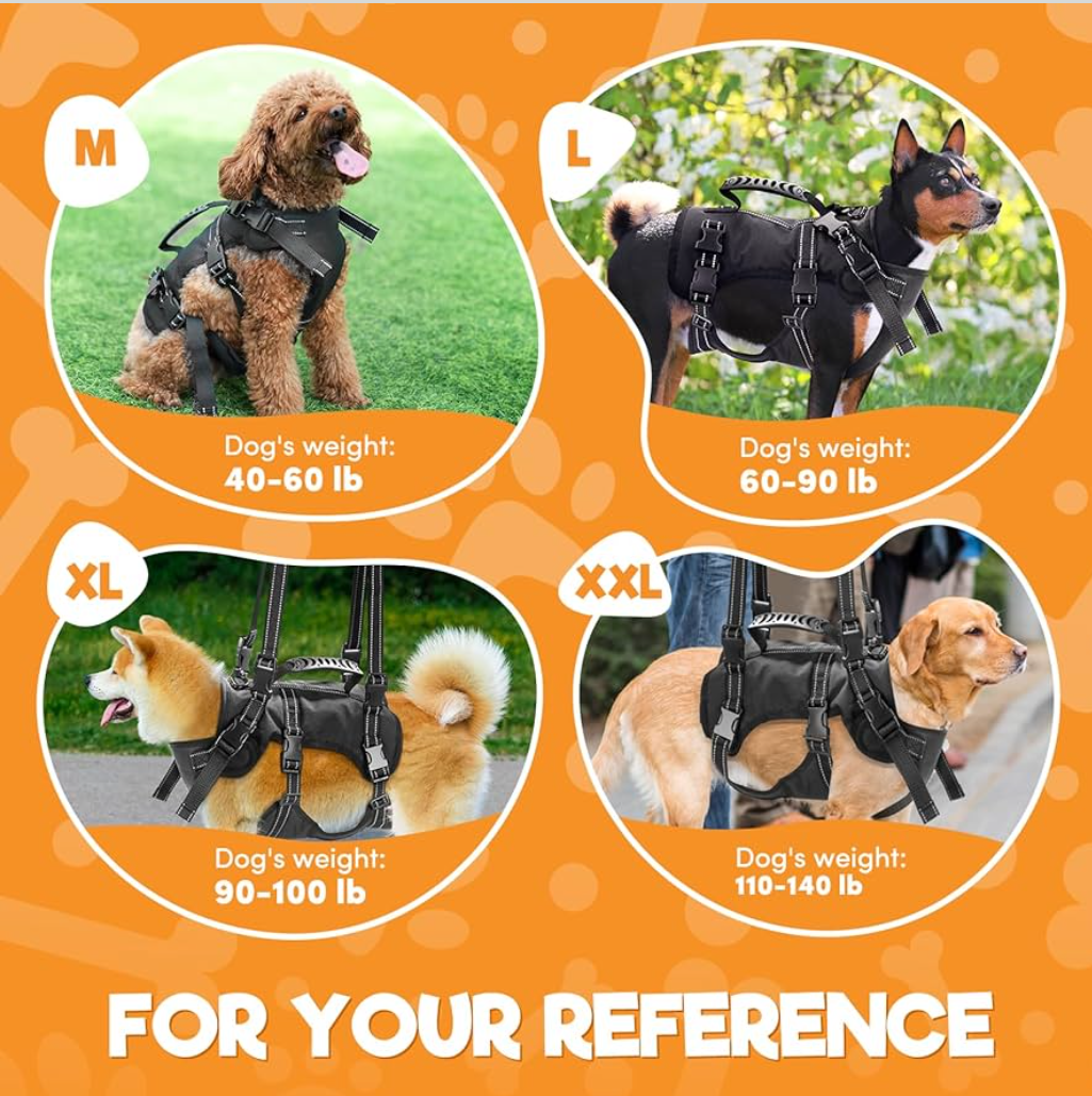 BENCMATE Dog Harness, Multipurpose Designed with Side-lift Carrier, Reflective Strips, for Large Dogs (Black)