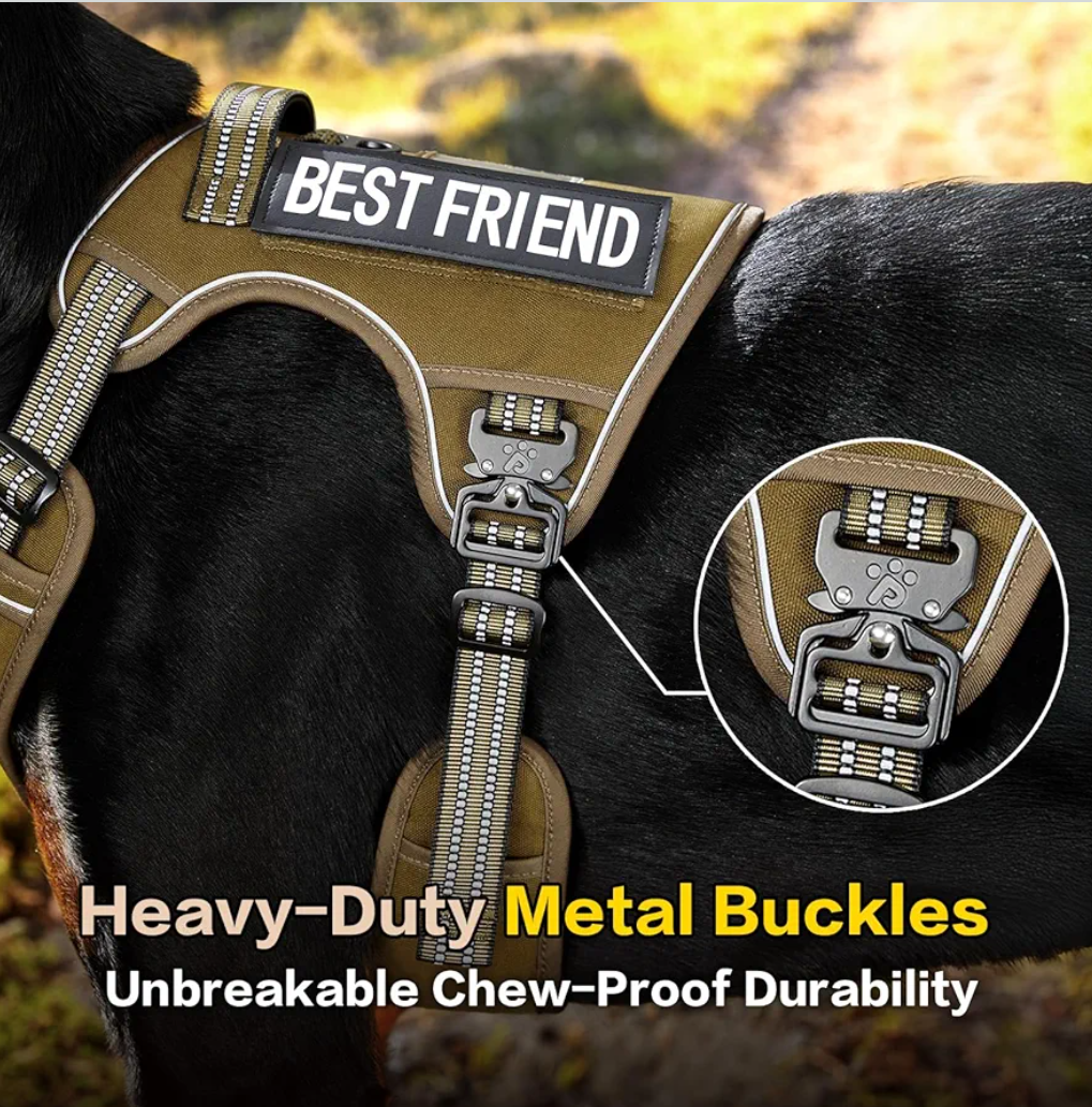 No Pull Dog Harness for Medium Sized Dog, Heavy Duty Tactical Adjustable Pet Harness, Voyager Service Walking Vest Harness with Easy Control Handle Reflective Strip (Sandstone, L))