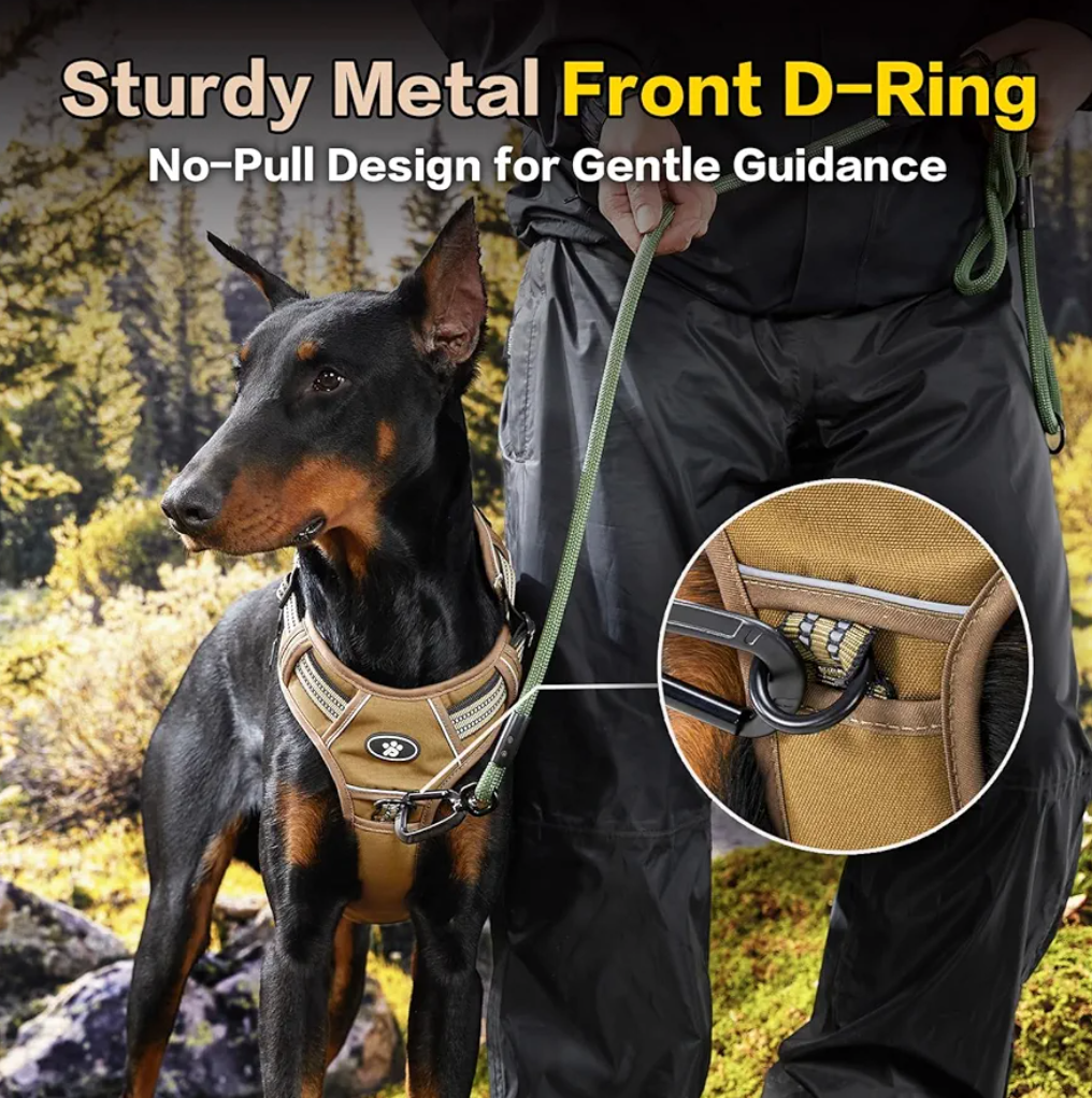 No Pull Dog Harness for Medium Sized Dog, Heavy Duty Tactical Adjustable Pet Harness, Voyager Service Walking Vest Harness with Easy Control Handle Reflective Strip (Sandstone, L))