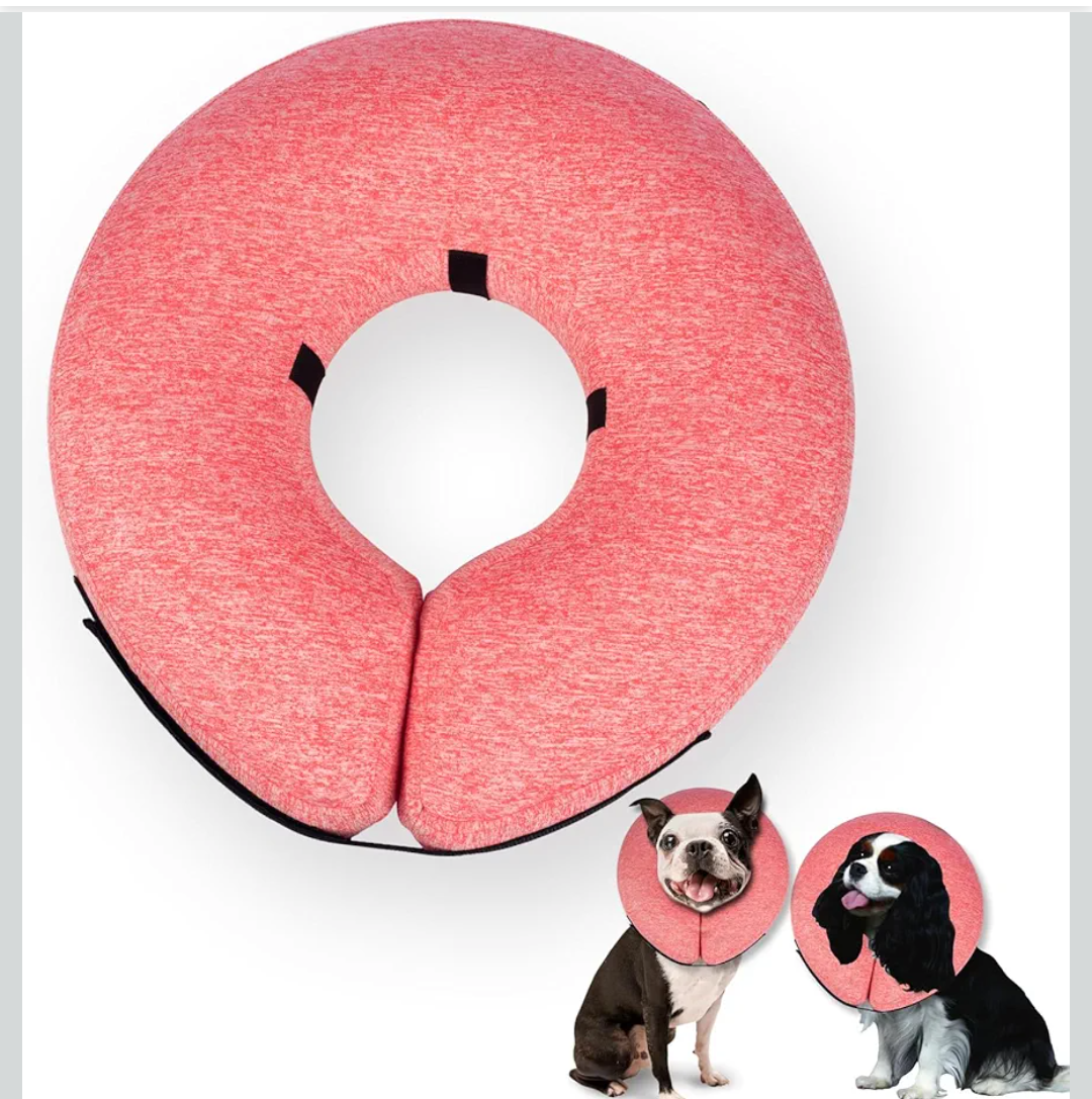 Big Hippo Inflatable Dog Collar, Protective Dog Neck Donut Collar Soft Pet Recovery Collar for Dogs and Cats After Surgery (Pink, Medium)