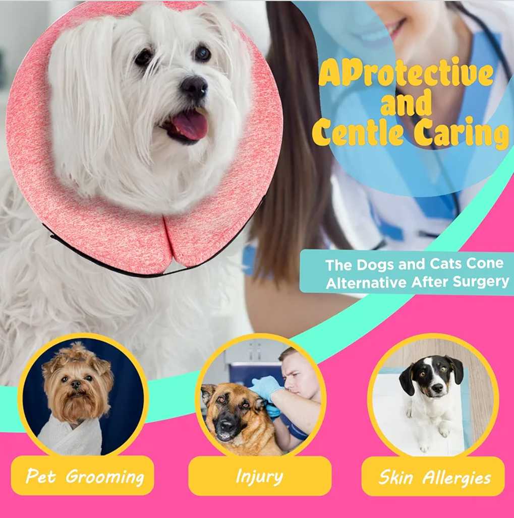 Big Hippo Inflatable Dog Collar, Protective Dog Neck Donut Collar Soft Pet Recovery Collar for Dogs and Cats After Surgery (Pink, Medium)