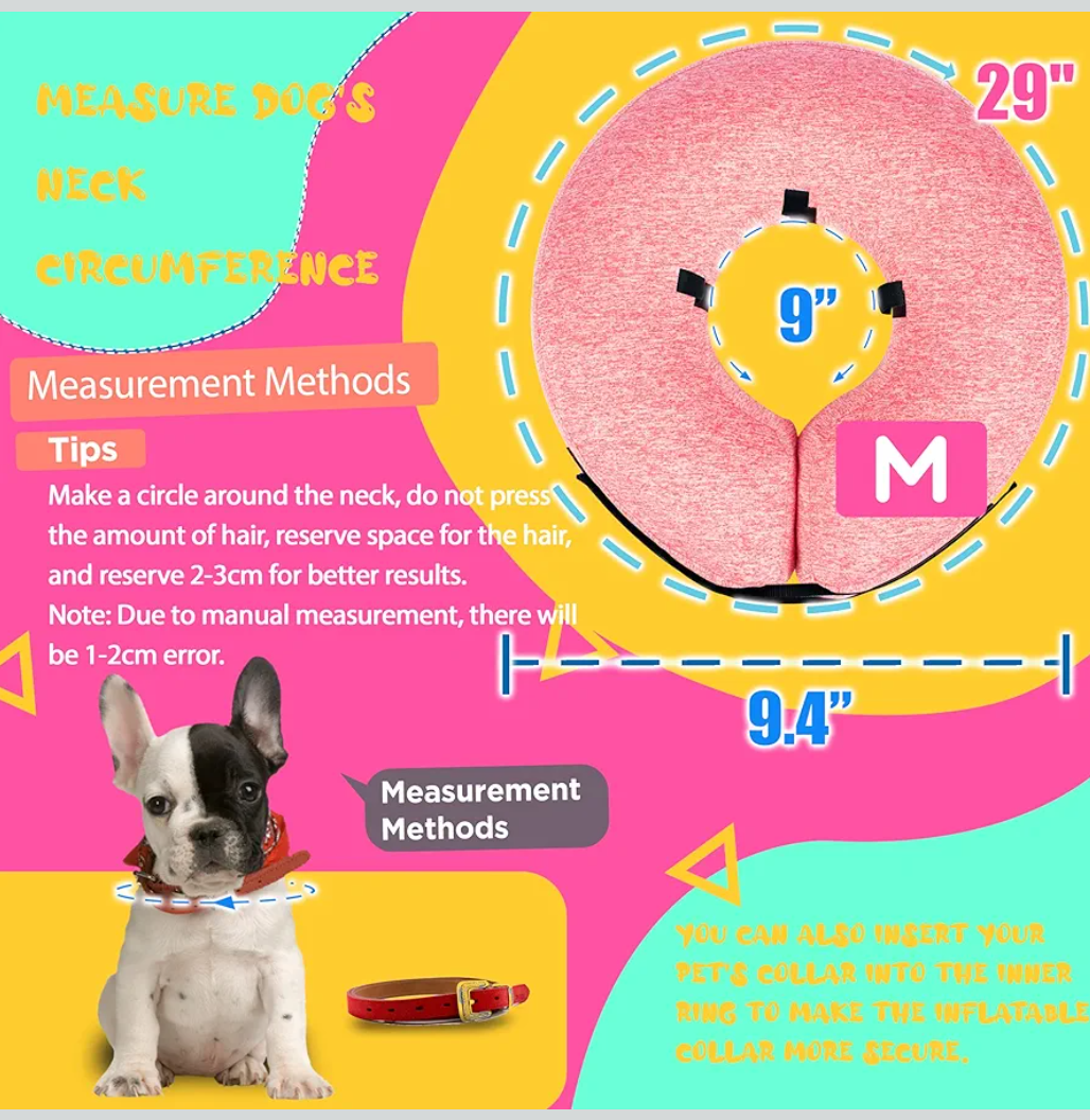 Big Hippo Inflatable Dog Collar, Protective Dog Neck Donut Collar Soft Pet Recovery Collar for Dogs and Cats After Surgery (Pink, Medium)