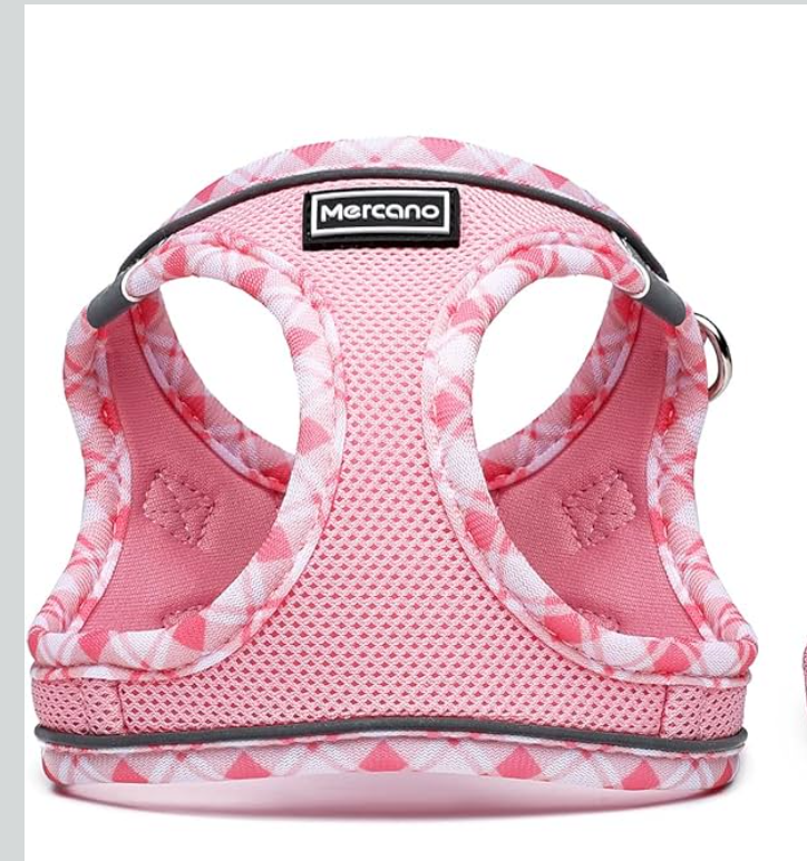Mercano Soft Mesh Dog Harness, No-Chock Step-in Reflective Breathable Lightweight Easy Walk Vest Harnesses with Safety Buckle for Small Dogs, Cats (Pink, L)
