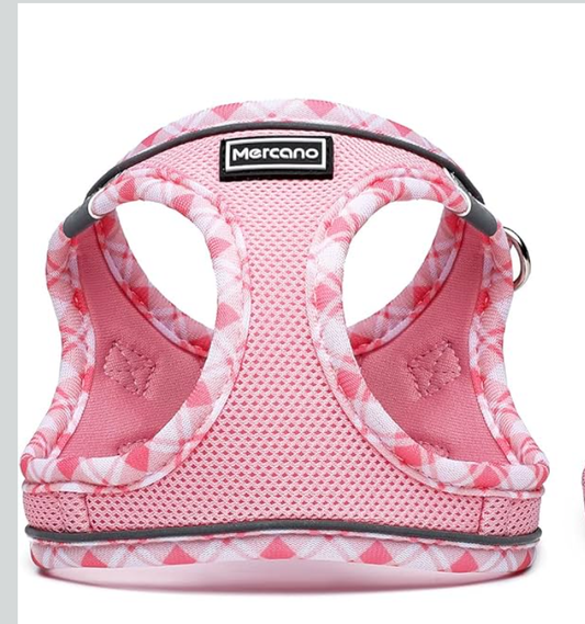 Mercano Soft Mesh Dog Harness, No-Chock Step-in Reflective Breathable Lightweight Easy Walk Vest Harnesses with Safety Buckle for Small Dogs, Cats (Pink, L)