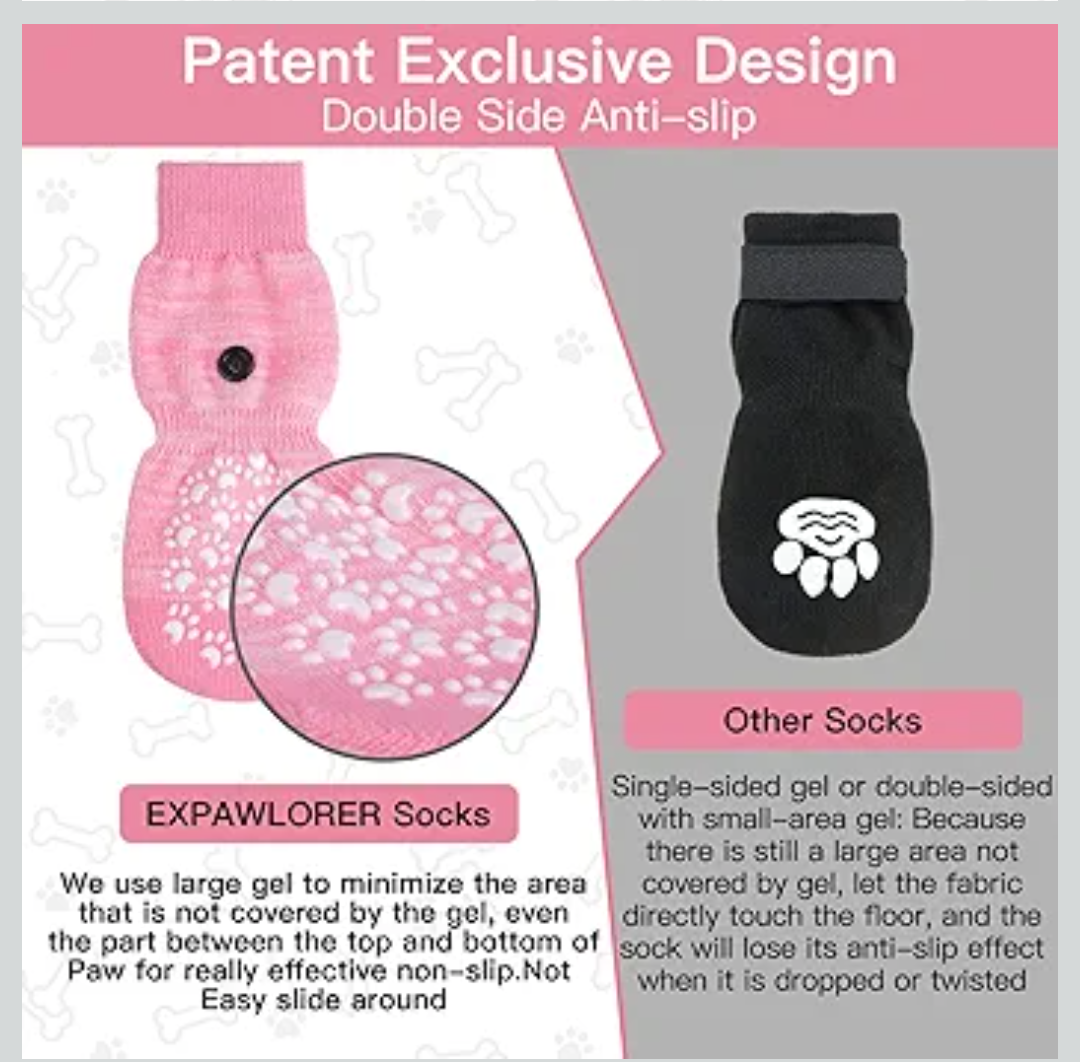 EXPAWLORER Anti Slip Dog Socks to Prevent Licking Paws, Dog Shoes for Hot Pavement, Dog Booties for Small Medium Large Senior Dogs, Traction Control Dog Boots & Paw Protectors for Hardwood Floors
