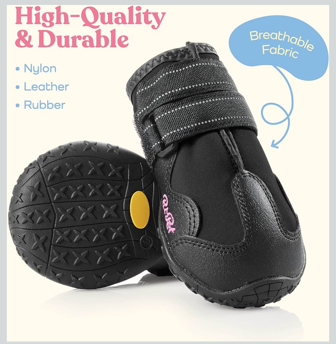 Waterproof Dog Shoes - Stylish Designed Shoes for Dogs - Dog Boots with Non-Slip Rubber Bottom Protects Paw from Hot or Cold Pavement, Dog Booties with Reflective Straps for Dogs Safety, Puppy Shoes.
