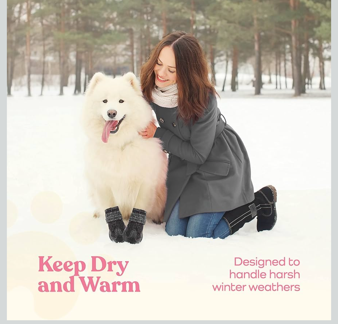 Waterproof Dog Shoes - Stylish Designed Shoes for Dogs - Dog Boots with Non-Slip Rubber Bottom Protects Paw from Hot or Cold Pavement, Dog Booties with Reflective Straps for Dogs Safety, Puppy Shoes.