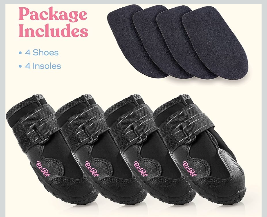 Waterproof Dog Shoes - Stylish Designed Shoes for Dogs - Dog Boots with Non-Slip Rubber Bottom Protects Paw from Hot or Cold Pavement, Dog Booties with Reflective Straps for Dogs Safety, Puppy Shoes.