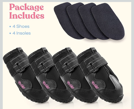 Waterproof Dog Shoes - Stylish Designed Shoes for Dogs - Dog Boots with Non-Slip Rubber Bottom Protects Paw from Hot or Cold Pavement, Dog Booties with Reflective Straps for Dogs Safety, Puppy Shoes.