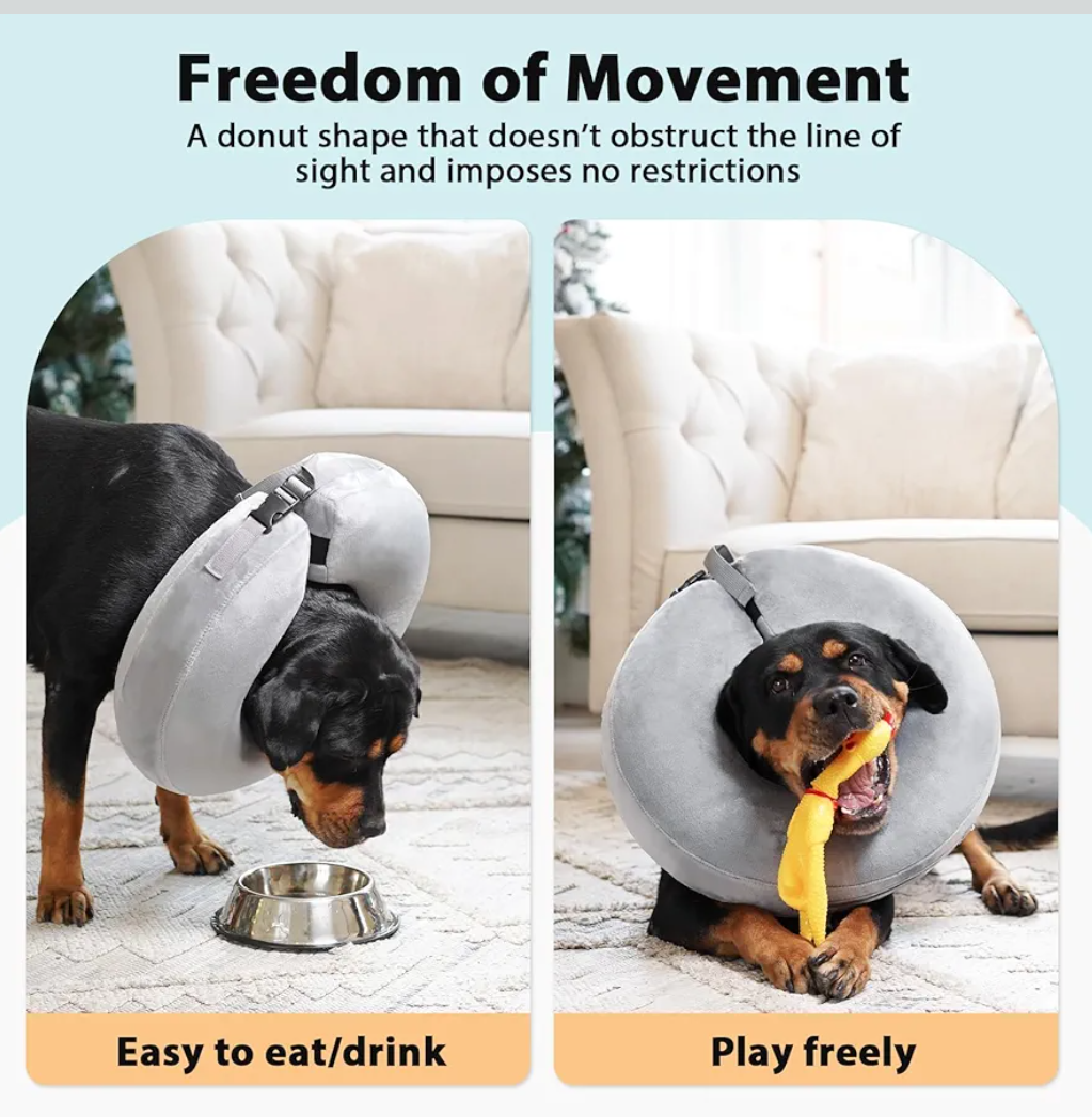 Crazy Felix Dog Donut Pillow Cone Collar Alternative After Surgery Soft Cone to Stop Licking Inflatable Dog Head Collar for Small Medium Dogs Bulldog Pug