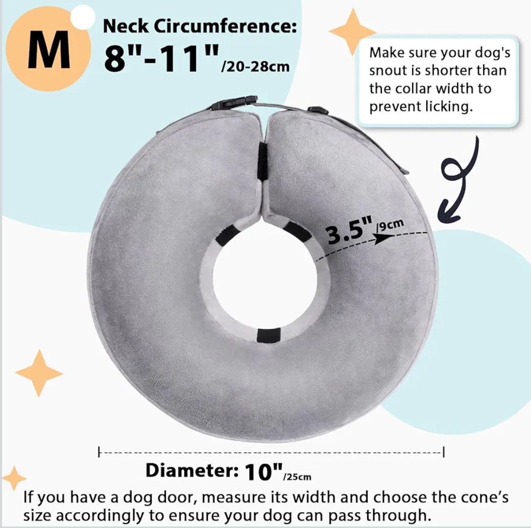 Crazy Felix Dog Donut Pillow Cone Collar Alternative After Surgery Soft Cone to Stop Licking Inflatable Dog Head Collar for Small Medium Dogs Bulldog Pug