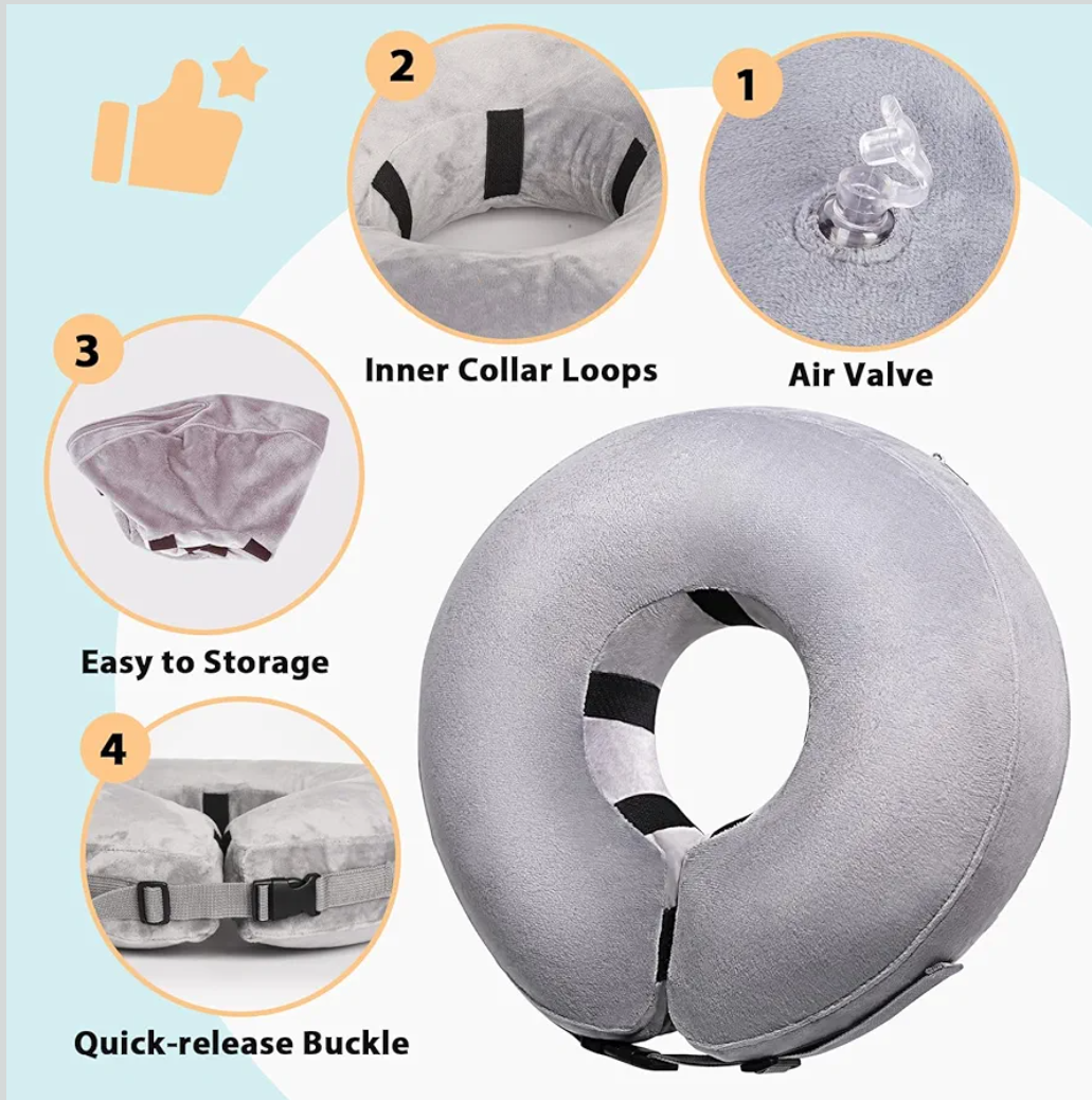 Crazy Felix Dog Donut Pillow Cone Collar Alternative After Surgery Soft Cone to Stop Licking Inflatable Dog Head Collar for Small Medium Dogs Bulldog Pug