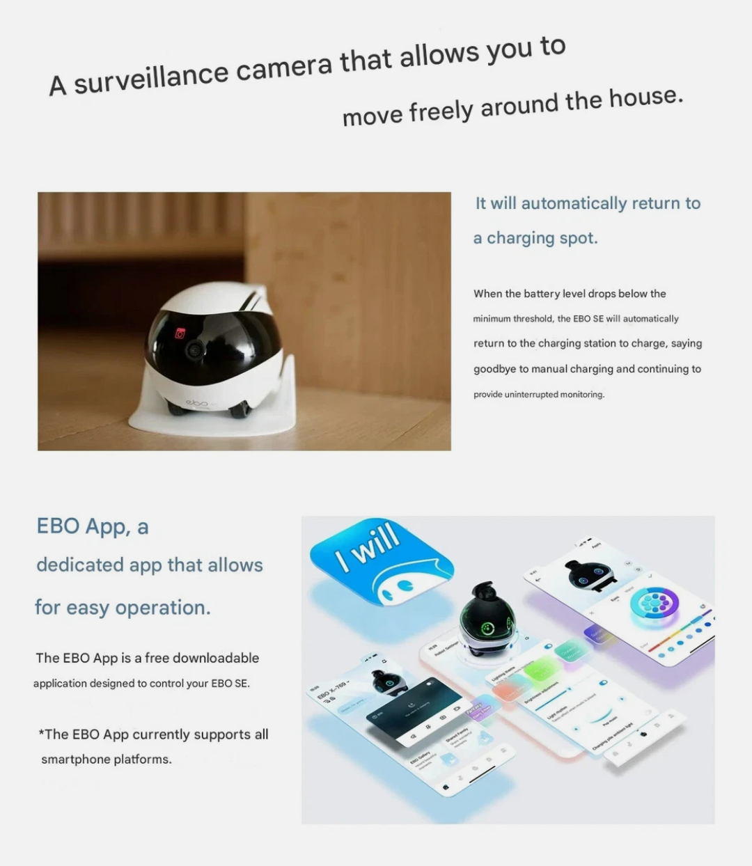 Enabot EBO SE Moving Security Camera Smart Home Wireless Surveillance Robot