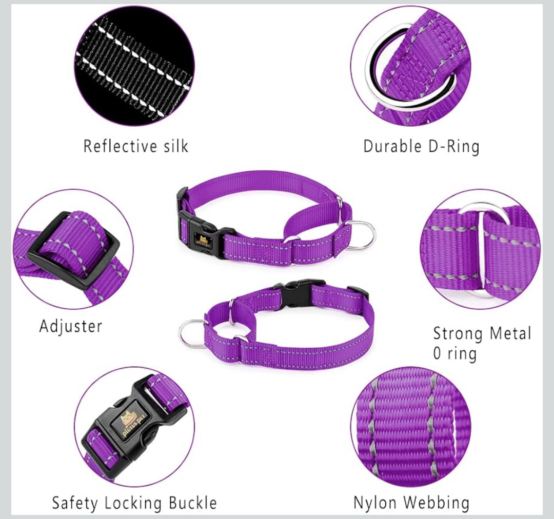 PLUTUS PET Reflective Martingale Collar with Quick Snap Buckle,No Pull Dog Choker Collar for Small Medium Large Dogs,S,Purple