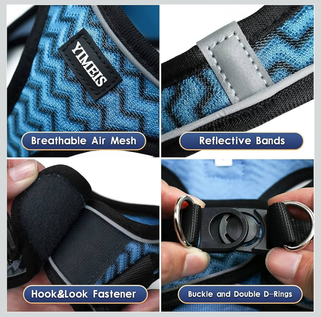 YIMEIS Dog Harness and Leash Set, No Pull Soft Mesh Pet Harness, Reflective Adjustable Puppy Vest for Small Dogs, Cats (S, Blue)