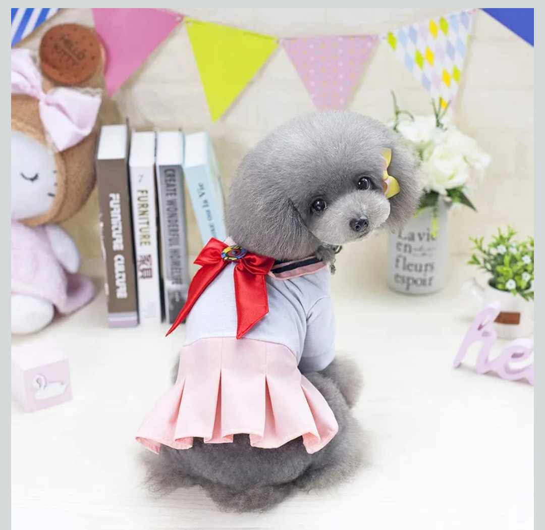 Tangpan Bow-Knot Student Cosplay Pet Costume Dog Skirt Camp Dress(Pink,S)