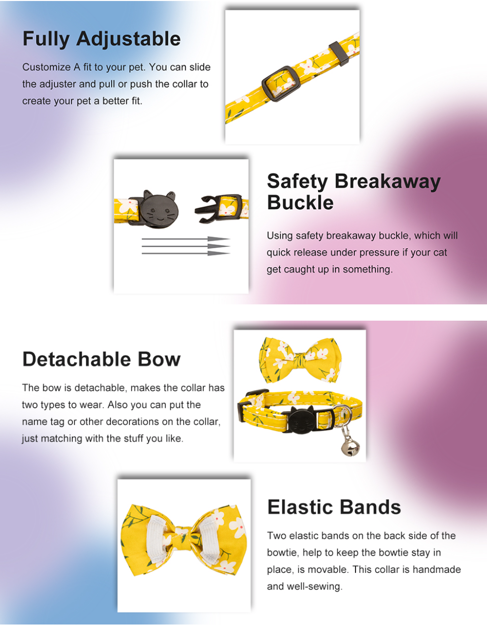 FUNAT Flower Collar Suitable for Cats Dogs, Pet Cotton Polyester Floral Collar, Plastic Buckle Collar for Small Dogs