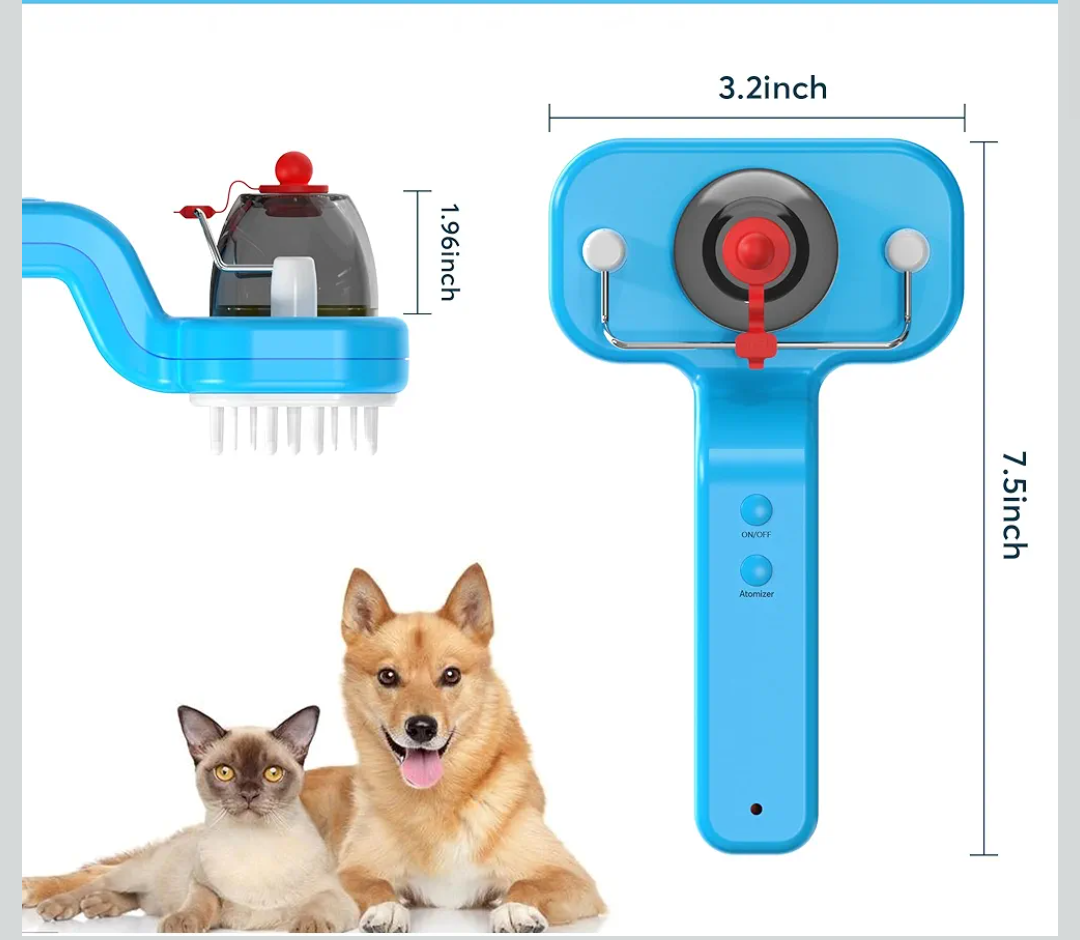 Pet Grooming Comb by DEALGO, Cat Brush, Dog Brush, Humidified & Massaging & Detangling, One-button Remove Hair, Non-Slip Handle, Rechargeable, For Cats & Dogs (Blue, Regular)
