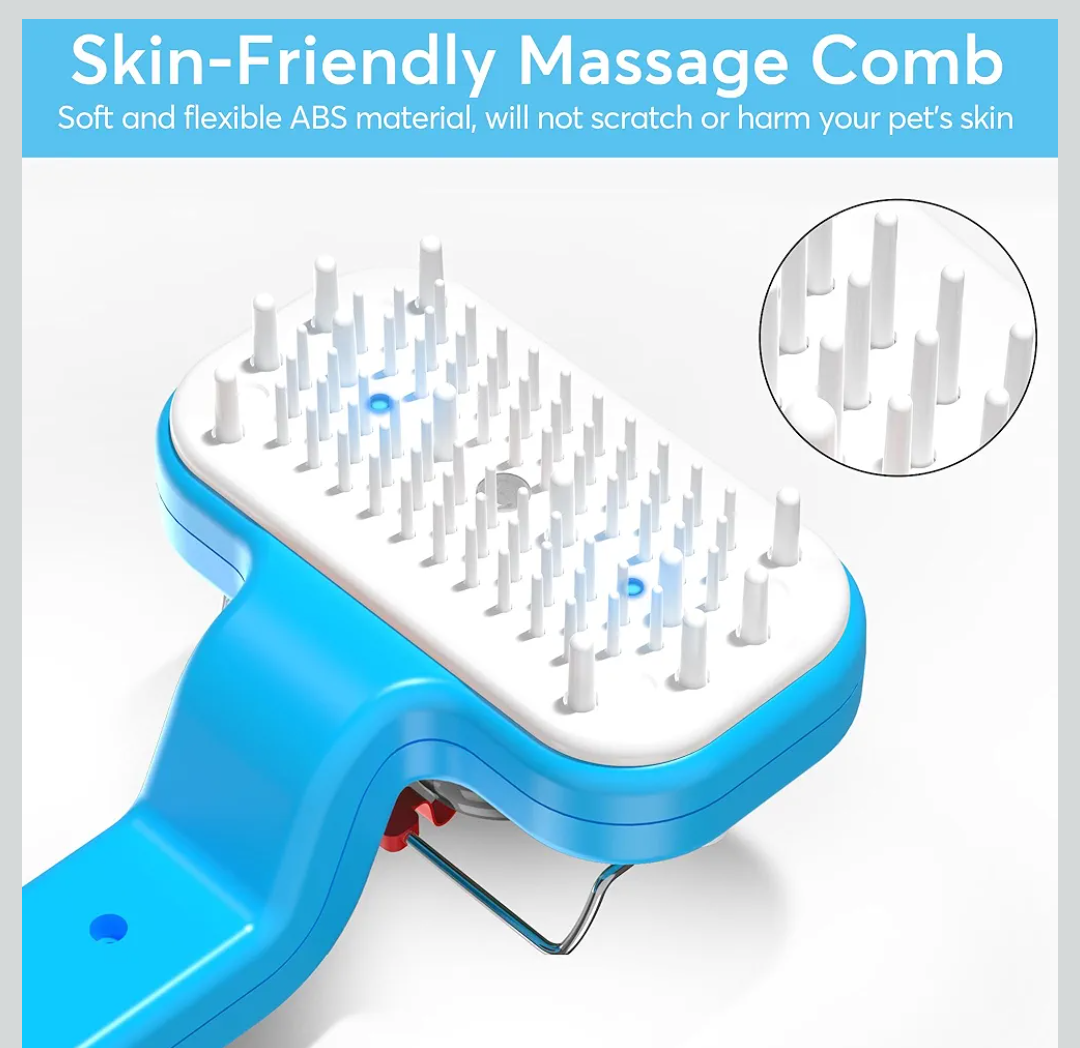 Pet Grooming Comb by DEALGO, Cat Brush, Dog Brush, Humidified & Massaging & Detangling, One-button Remove Hair, Non-Slip Handle, Rechargeable, For Cats & Dogs (Blue, Regular)