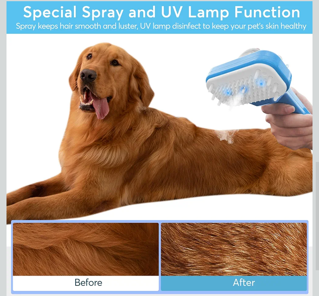 Pet Grooming Comb by DEALGO, Cat Brush, Dog Brush, Humidified & Massaging & Detangling, One-button Remove Hair, Non-Slip Handle, Rechargeable, For Cats & Dogs (Blue, Regular)