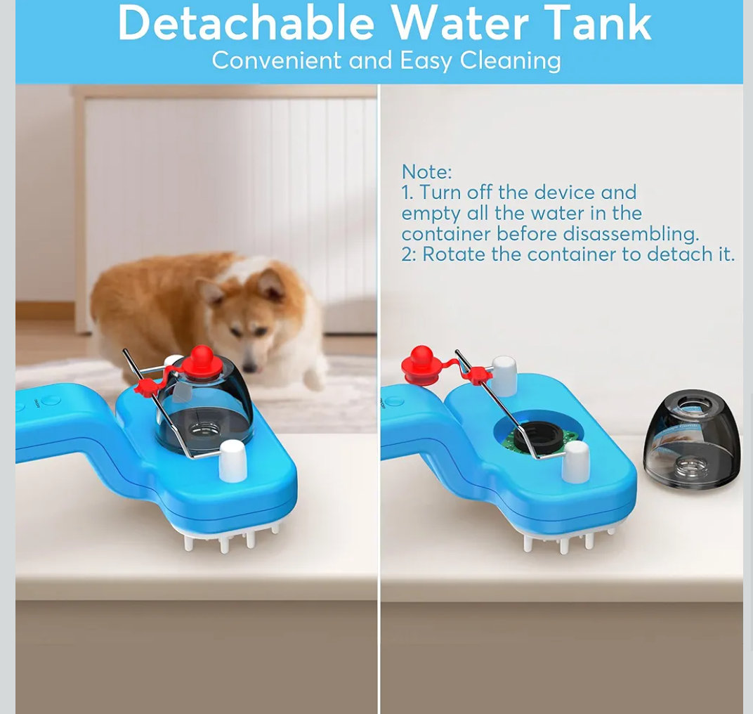 Pet Grooming Comb by DEALGO, Cat Brush, Dog Brush, Humidified & Massaging & Detangling, One-button Remove Hair, Non-Slip Handle, Rechargeable, For Cats & Dogs (Blue, Regular)