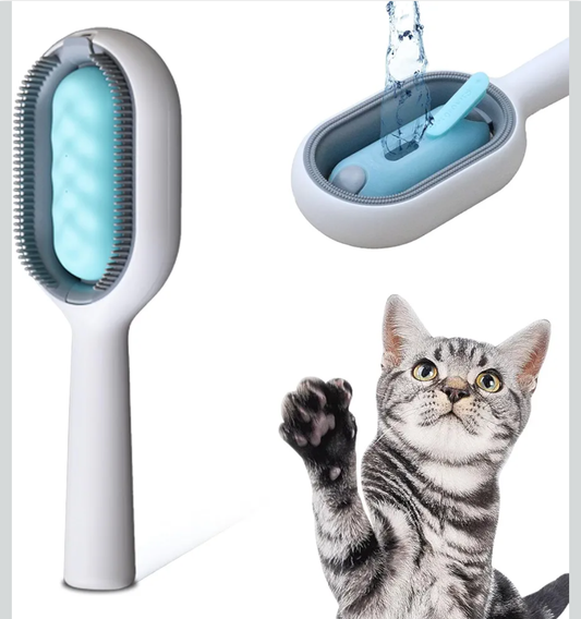 3-in-1 Pet Grooming Tool: Wet Brush with Water Tank, Hair Removal Comb, and Sticky Brush for Cats (Towels Not Included)