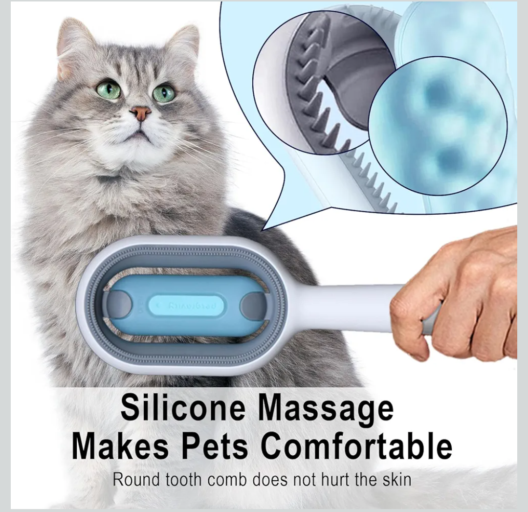 3-in-1 Pet Grooming Tool: Wet Brush with Water Tank, Hair Removal Comb, and Sticky Brush for Cats (Towels Not Included)
