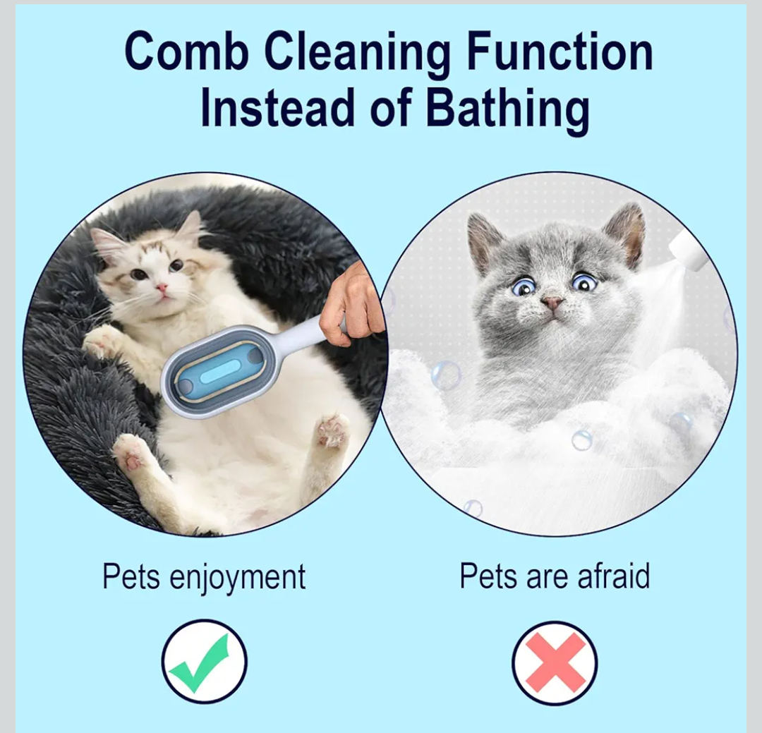 3-in-1 Pet Grooming Tool: Wet Brush with Water Tank, Hair Removal Comb, and Sticky Brush for Cats (Towels Not Included)