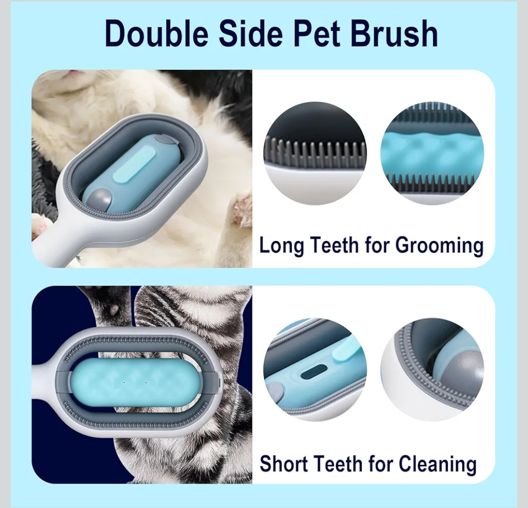 3-in-1 Pet Grooming Tool: Wet Brush with Water Tank, Hair Removal Comb, and Sticky Brush for Cats (Towels Not Included)