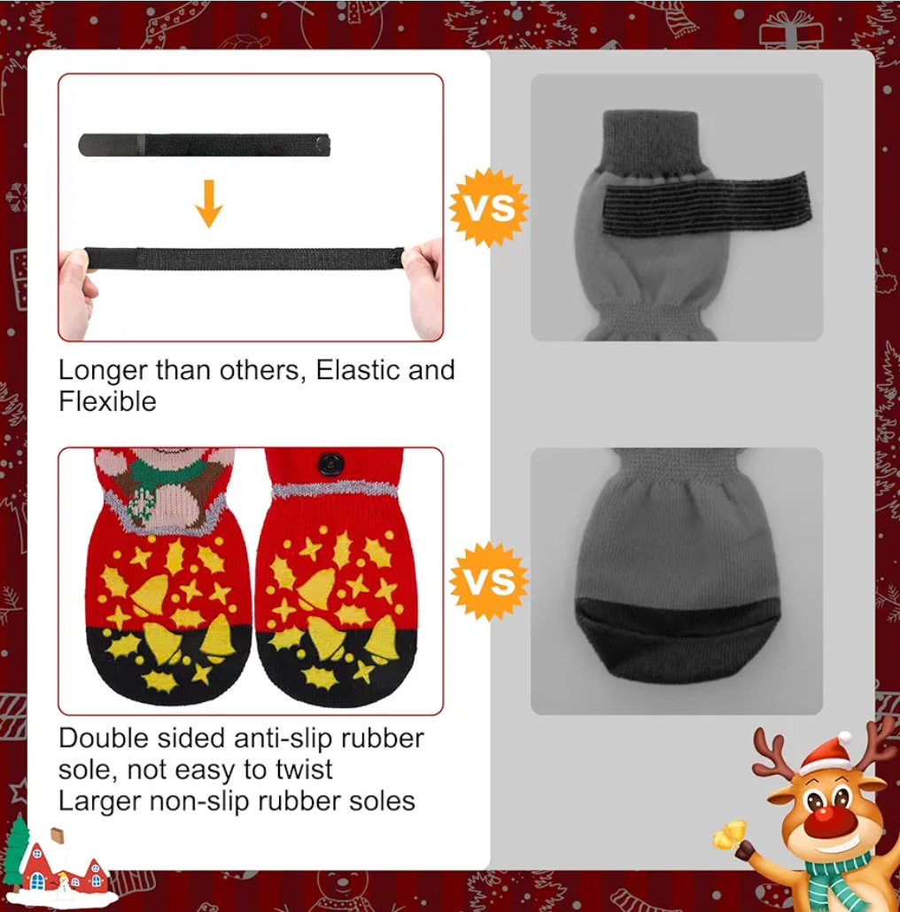 BEAUTYZOO Christmas Dog Socks to Prevent Licking Paws, Hardwood Floors Anti Slip, Non Slip Dog Socks with Grippers Dog Paw Protector, Dog Booties for Indoor Use Senior Dog Shoes