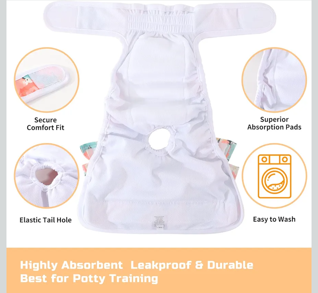 Washable Dog Diapers Female Reusable Highly Absorbent Doggie Diapers, Flexible Doggy Diapers Female Durable Leak-Proof Diapers for Dog Period Heat Incontinence Potty Training, Medium