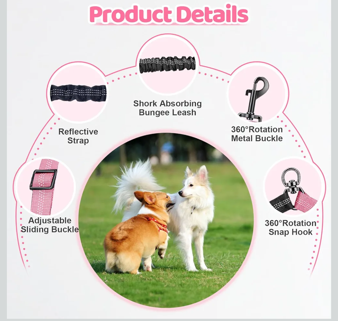 Double Dog Leash - 360°Swivel Tangle Free Splitter Attachment, 2 Dogs Multi-Functional Leashes, Dual Rope for Outdoor Walk Train Small Medium Large Two Pet, Pink