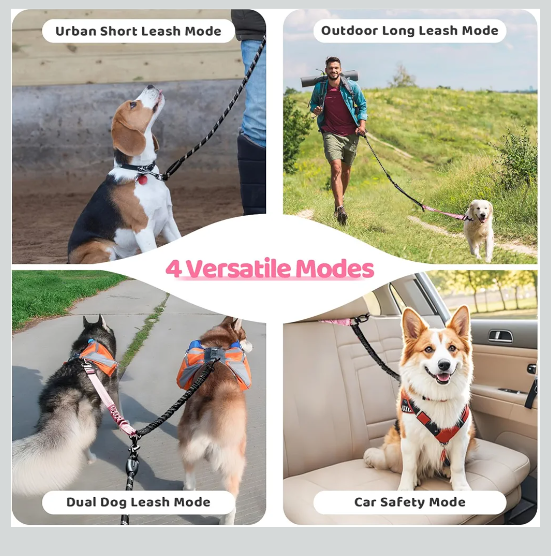 Double Dog Leash - 360°Swivel Tangle Free Splitter Attachment, 2 Dogs Multi-Functional Leashes, Dual Rope for Outdoor Walk Train Small Medium Large Two Pet, Pink