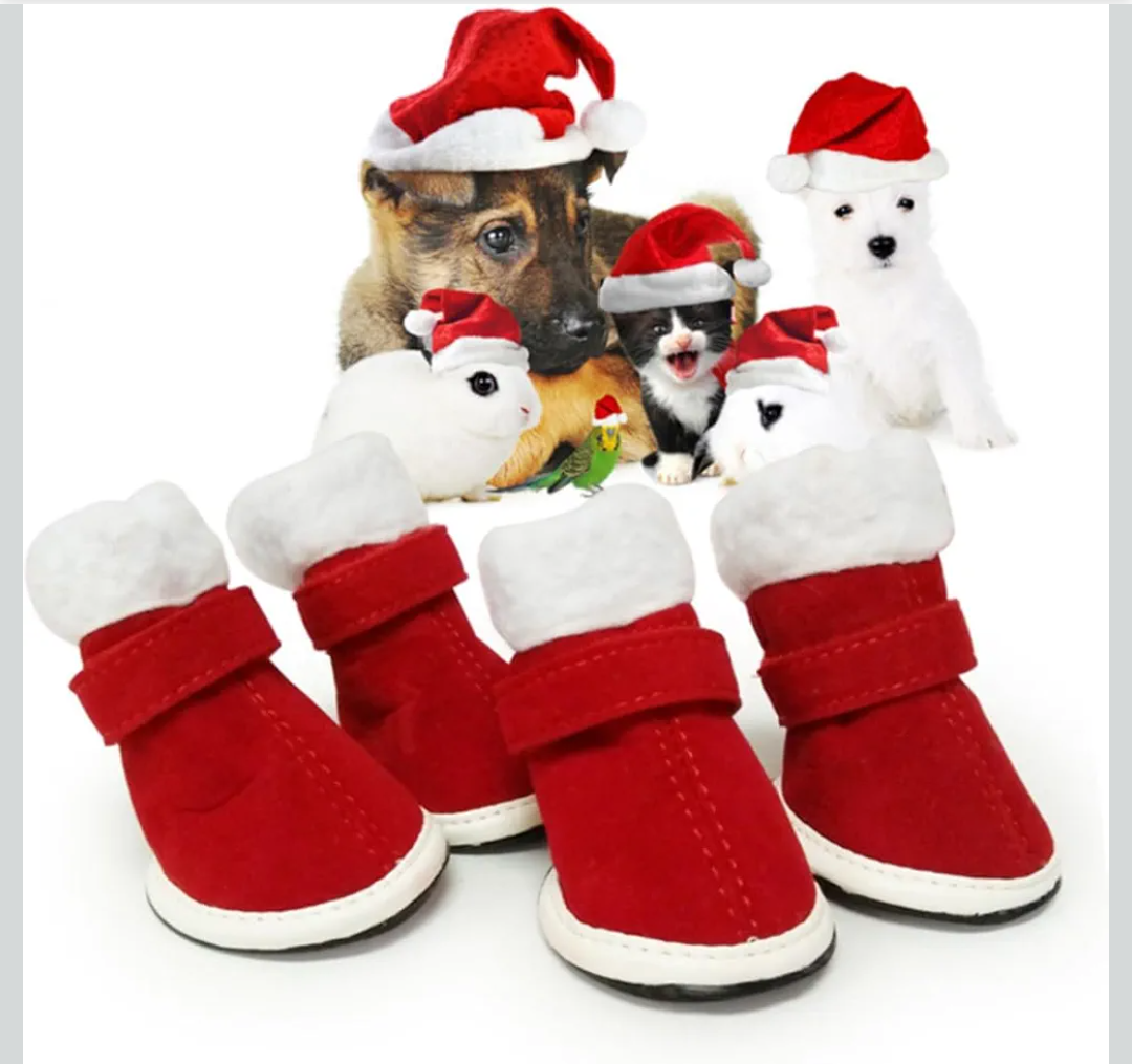 Happyyami Christmas Booties for Dogs Set of 4 Pet Dog Shoes Windproof Rain Booties ( 5 )Yard Red Pet Supplies