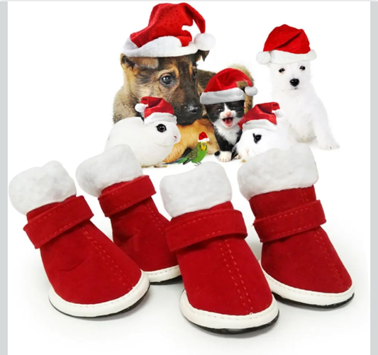 Happyyami Christmas Booties for Dogs Set of 4 Pet Dog Shoes Windproof Rain Booties ( 5 )Yard Red Pet Supplies