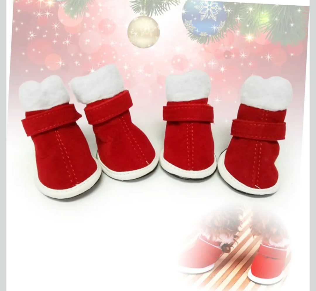 Happyyami Christmas Booties for Dogs Set of 4 Pet Dog Shoes Windproof Rain Booties ( 5 )Yard Red Pet Supplies