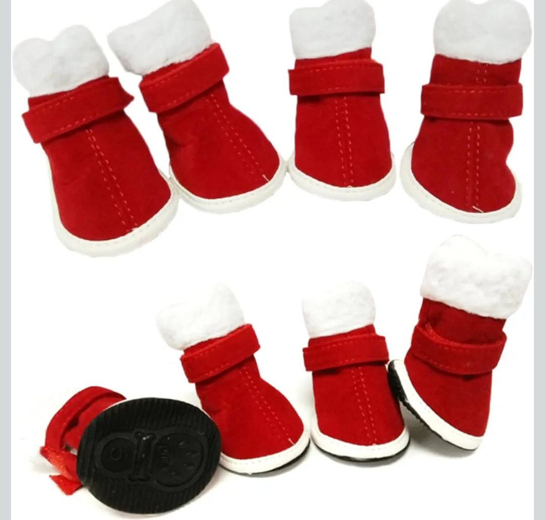 Happyyami Christmas Booties for Dogs Set of 4 Pet Dog Shoes Windproof Rain Booties ( 5 )Yard Red Pet Supplies