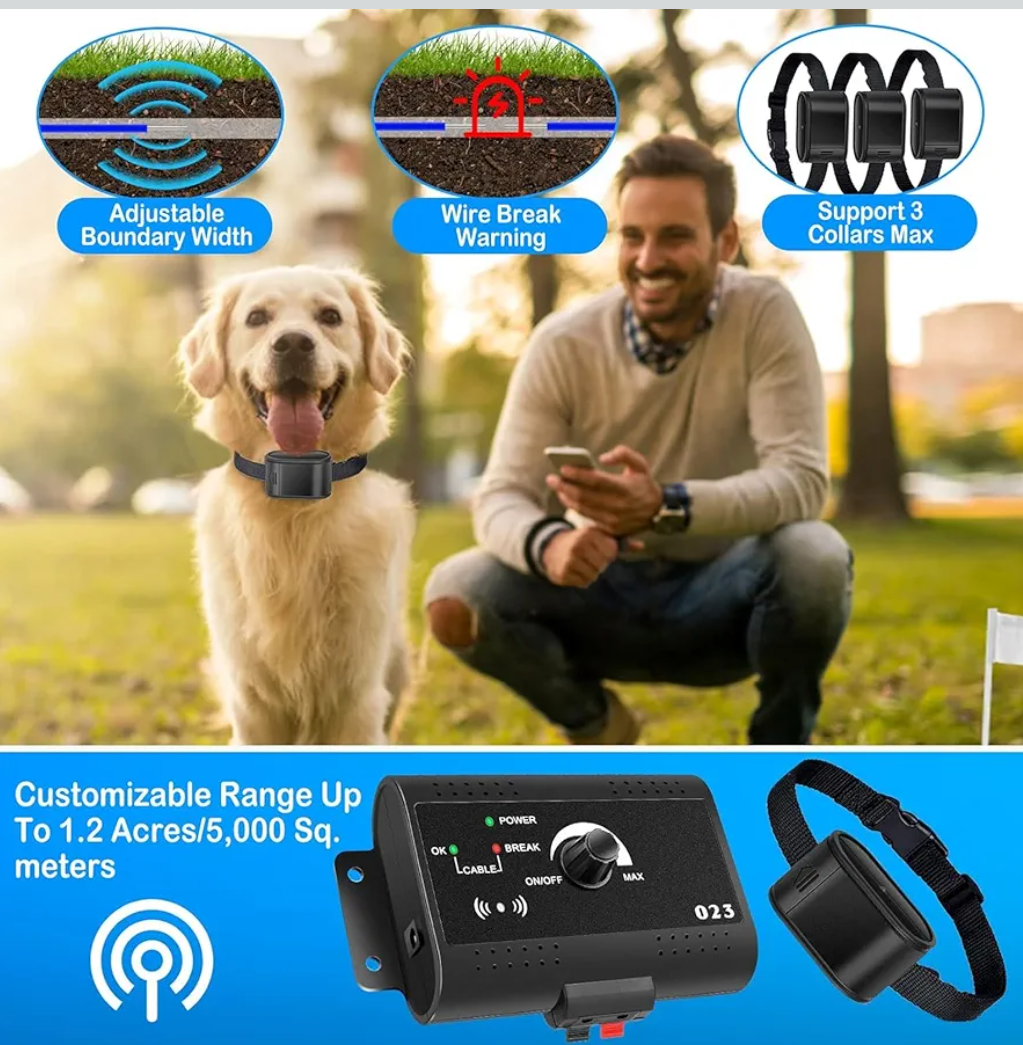 Electric Dog Fence Pet Containment System, Safe Effective, Shock Dog Fence with Waterproof Collar, In-ground Electric Pet Fence for Stubborn Dogs, Area-up to 5000 Square Meters,for1dog