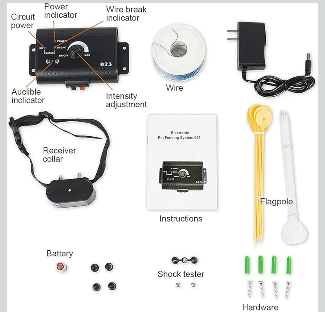 Electric Dog Fence Pet Containment System, Safe Effective, Shock Dog Fence with Waterproof Collar, In-ground Electric Pet Fence for Stubborn Dogs, Area-up to 5000 Square Meters,for1dog