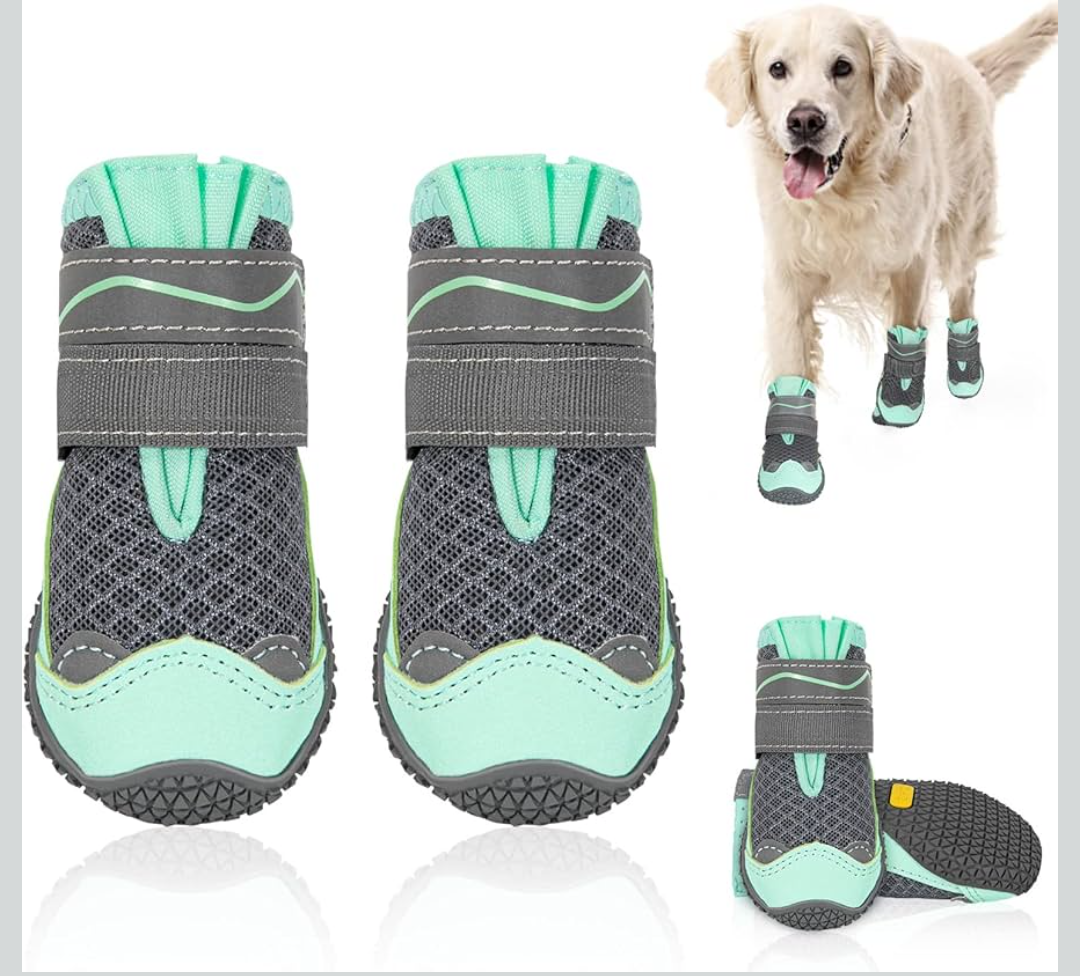 SlowTon Dog Shoes for Large Small Medium Dogs - Breathable Dog Boots for Summer Hot Pavement, Paw Protector for Outdoor Walking Winter Snow, Anti-Slip Rubber Dog Booties for Hardwood Floor (Green, 6)