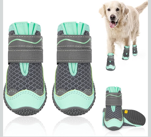 SlowTon Dog Shoes for Large Small Medium Dogs - Breathable Dog Boots for Summer Hot Pavement, Paw Protector for Outdoor Walking Winter Snow, Anti-Slip Rubber Dog Booties for Hardwood Floor (Green, 6)