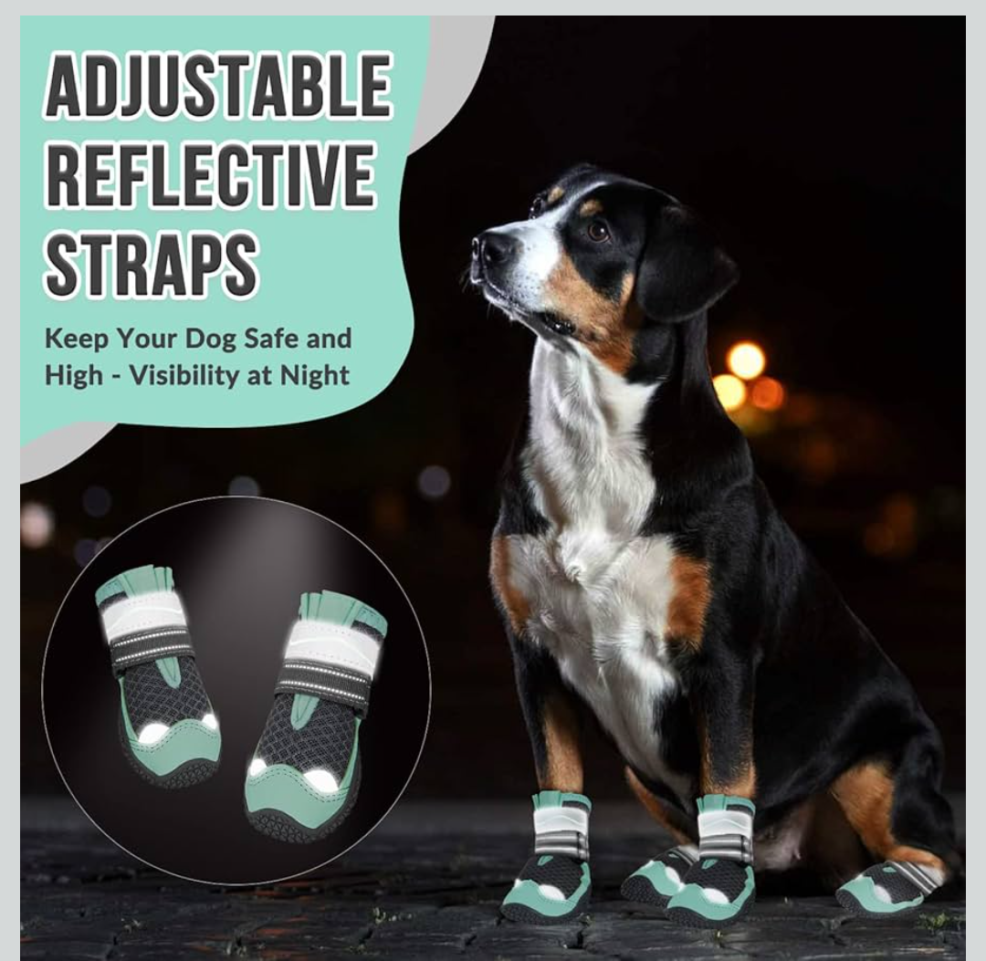 SlowTon Dog Shoes for Large Small Medium Dogs - Breathable Dog Boots for Summer Hot Pavement, Paw Protector for Outdoor Walking Winter Snow, Anti-Slip Rubber Dog Booties for Hardwood Floor (Green, 6)