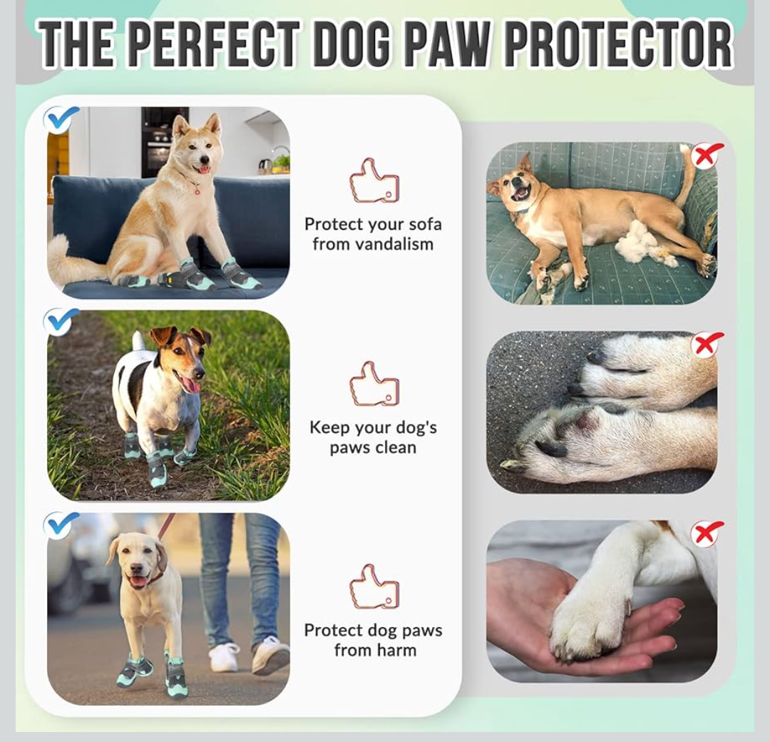 SlowTon Dog Shoes for Large Small Medium Dogs - Breathable Dog Boots for Summer Hot Pavement, Paw Protector for Outdoor Walking Winter Snow, Anti-Slip Rubber Dog Booties for Hardwood Floor (Green, 6)