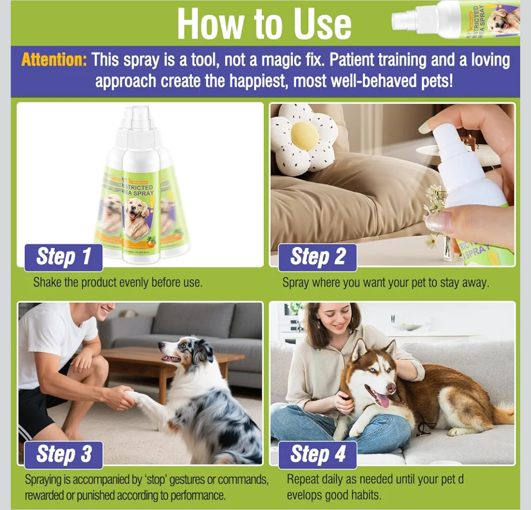 Pet Deterrent Spray - Stops Cat & Dog Peeing, Chewing, Scratching, Natural Citrus & Lemon Formula, Safe, Stain-Free Pee Corrector for Furniture, Shoes Indoor & Outdoor Training (4oz)