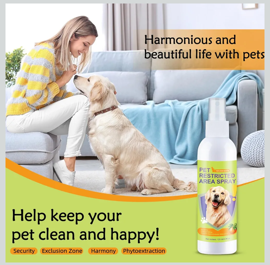 Pet Deterrent Spray - Stops Cat & Dog Peeing, Chewing, Scratching, Natural Citrus & Lemon Formula, Safe, Stain-Free Pee Corrector for Furniture, Shoes Indoor & Outdoor Training (4oz)