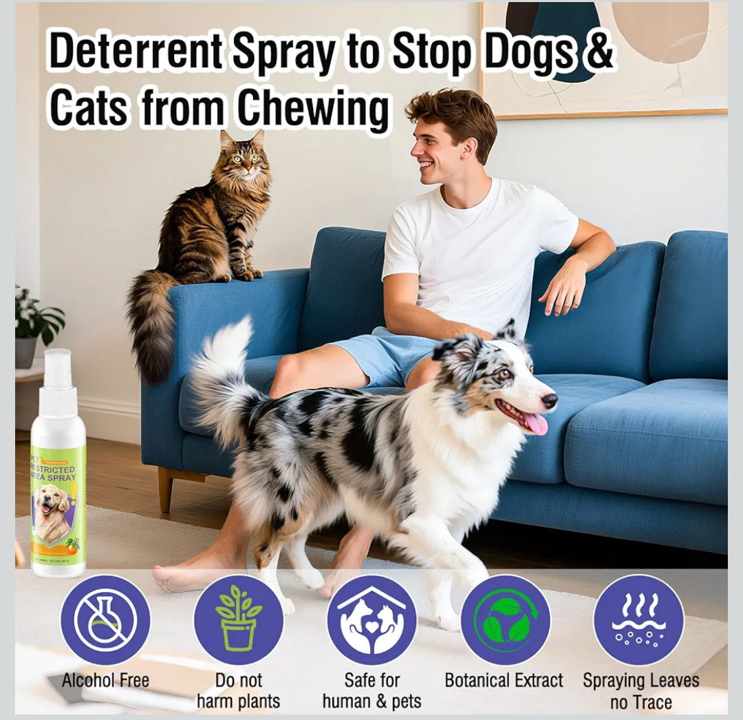 Pet Deterrent Spray - Stops Cat & Dog Peeing, Chewing, Scratching, Natural Citrus & Lemon Formula, Safe, Stain-Free Pee Corrector for Furniture, Shoes Indoor & Outdoor Training (4oz)
